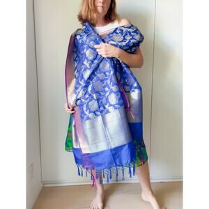 Duppotta Silk Scarf Blue /Purple tassel Trim Ethnic Accessories Wraps Formals